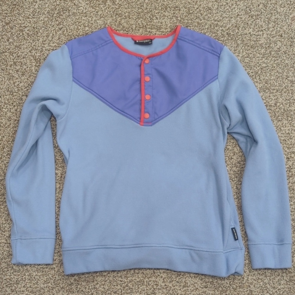Cotopaxi XL fleece long sleeve top light blue periwinkle orange buttons pockets